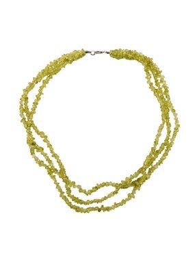 Vintage Peridot Chip Three Strand Green Gemstone Layered Statement Necklace